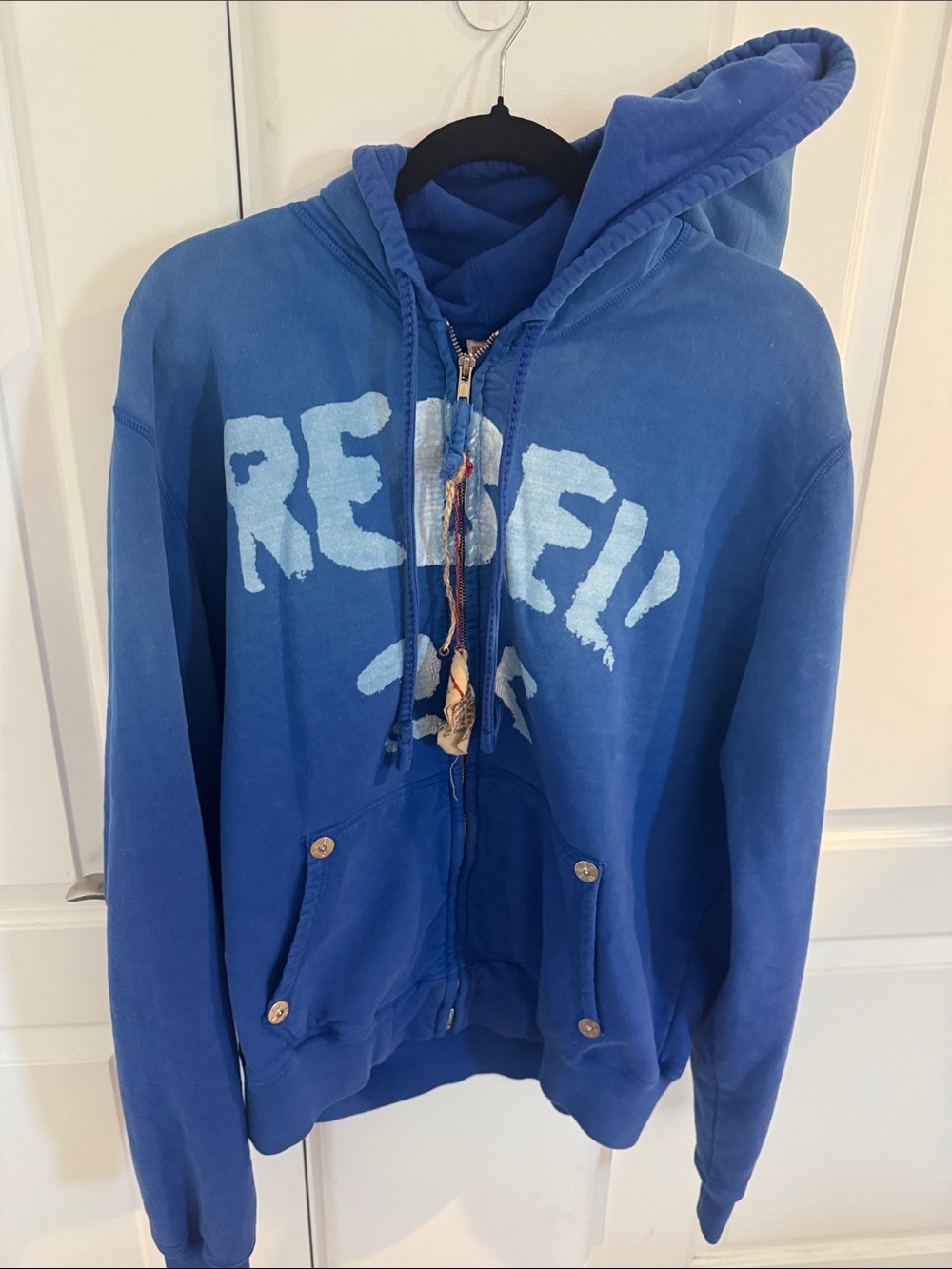 True Religion Blue Zip Hoodie with Front Graphic